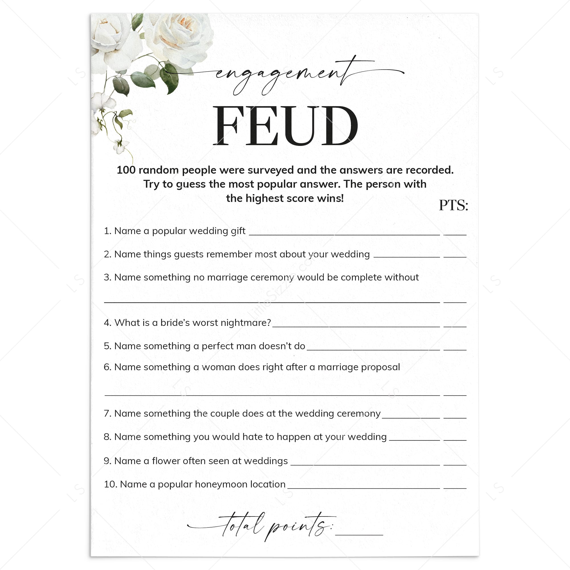 Family Feud Engagement Questions and Answers Printable by LittleSizzle