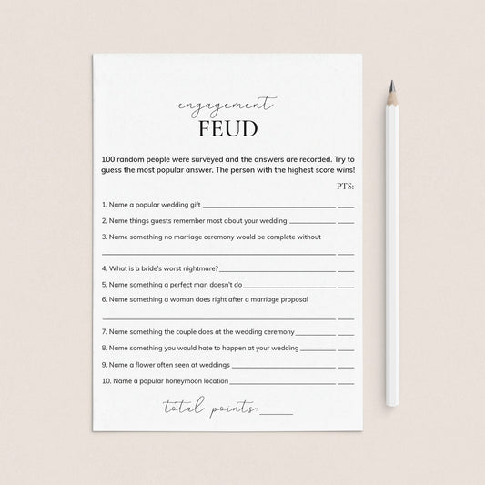 Engagement Feud Questions and Answers Printable by LittleSizzle