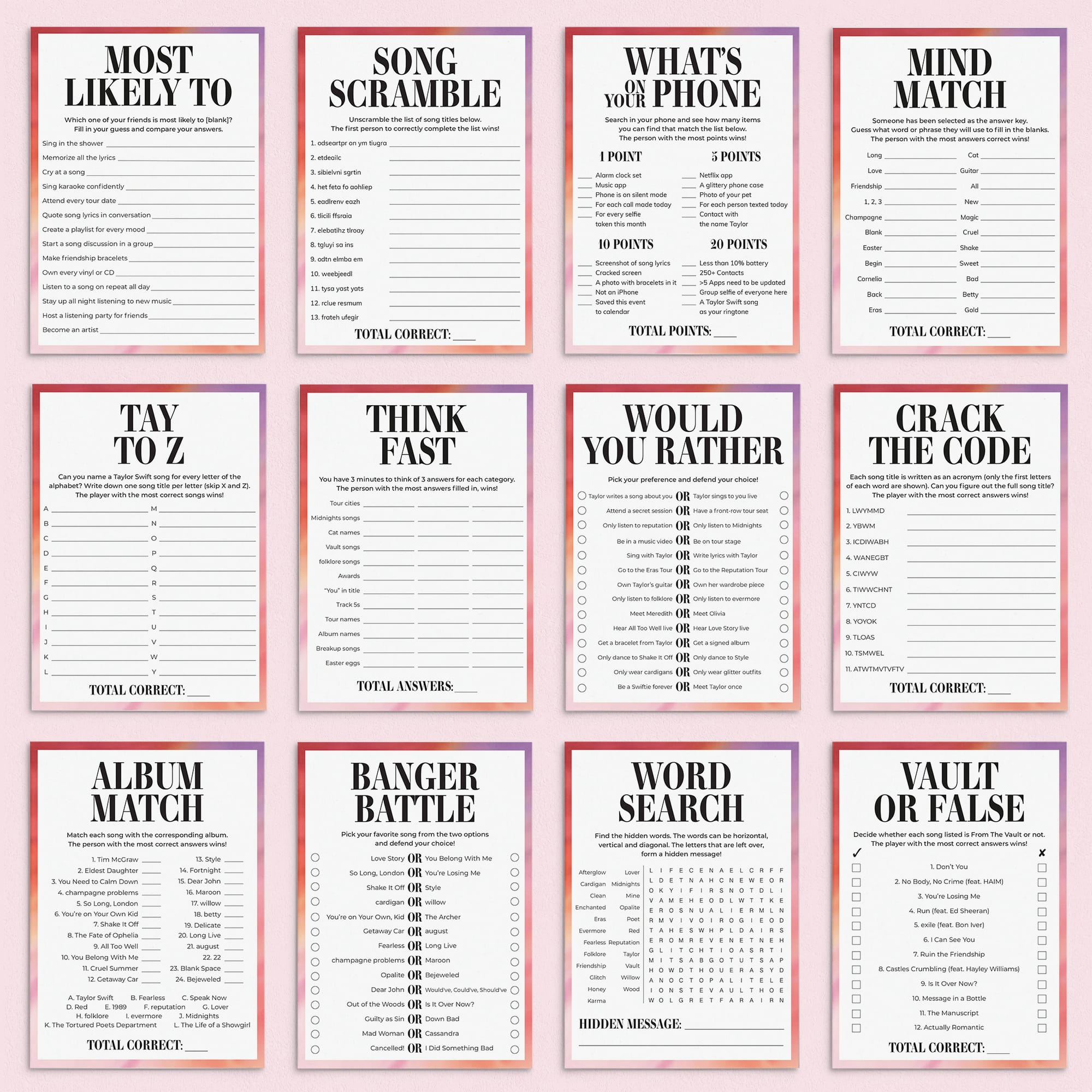 Eras Watch Party Games Bundle | The Final Show Viewing Party by LittleSizzle