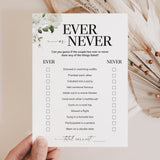 Ever or Never Questions for Couples Shower Printable