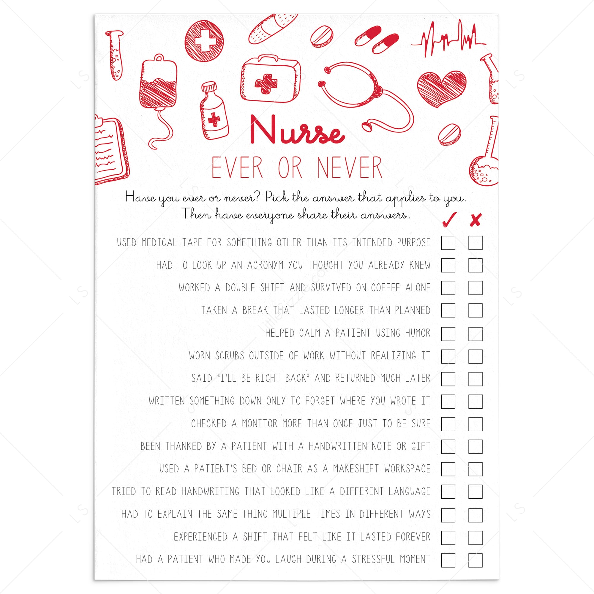 Ever or Never Nurse Game Printable by LittleSizzle