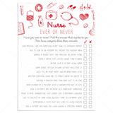 Ever or Never Nurse Game Printable by LittleSizzle