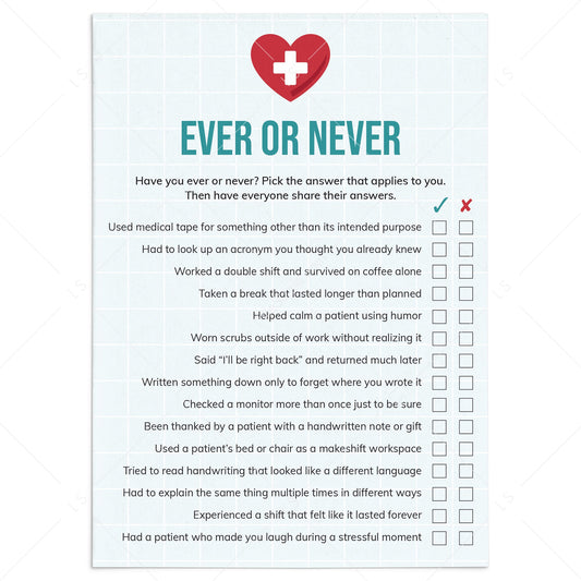 Nurse Party Game Never Have I Ever Printable by LittleSizzle