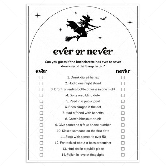 Witches Bachelorette Party Game Ever or Never Printable by LittleSizzle
