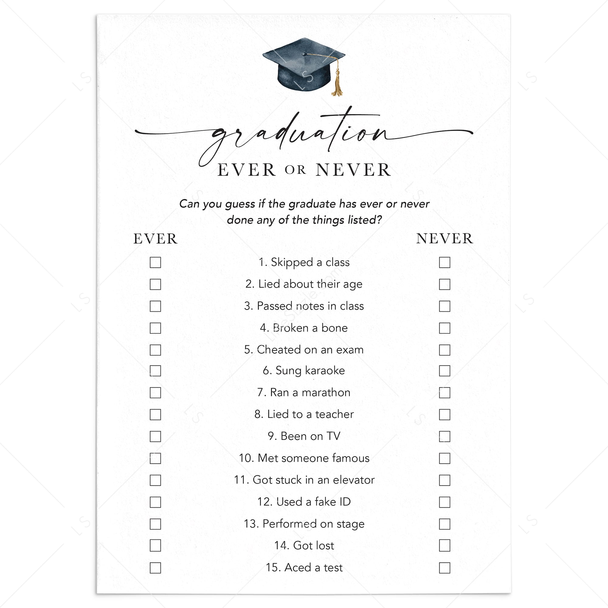 Printable Ever or Never Game for Graduation Party by LittleSizzle