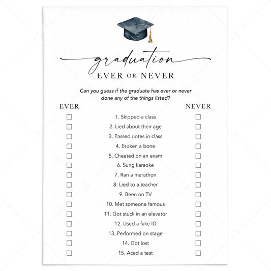 Printable Ever or Never Game for Graduation Party by LittleSizzle