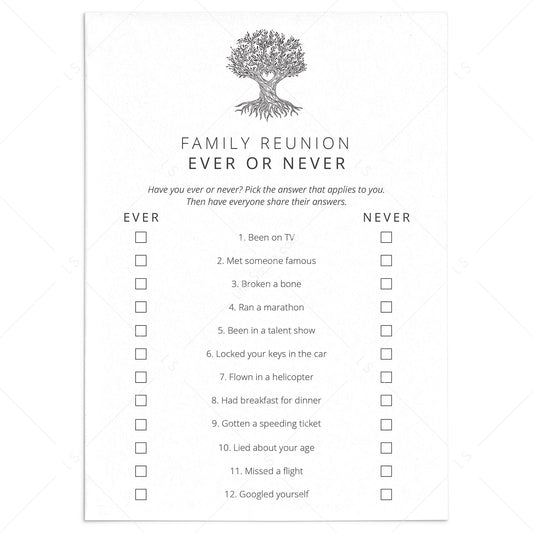 Ever or Never Family Reunion Game Printable by LittleSizzle