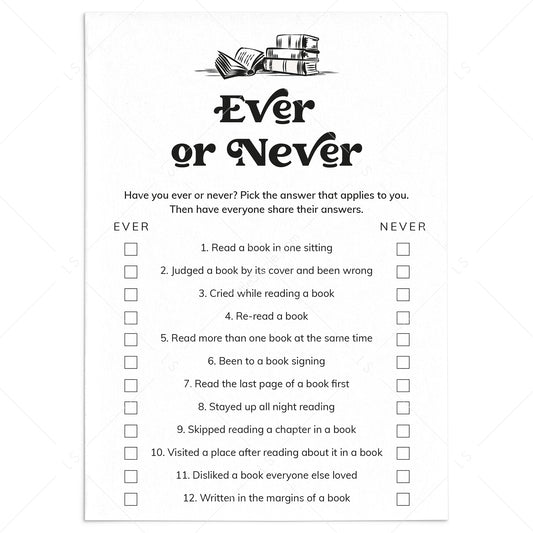 Printable Book Club Never Have I Ever Questions by LittleSizzle