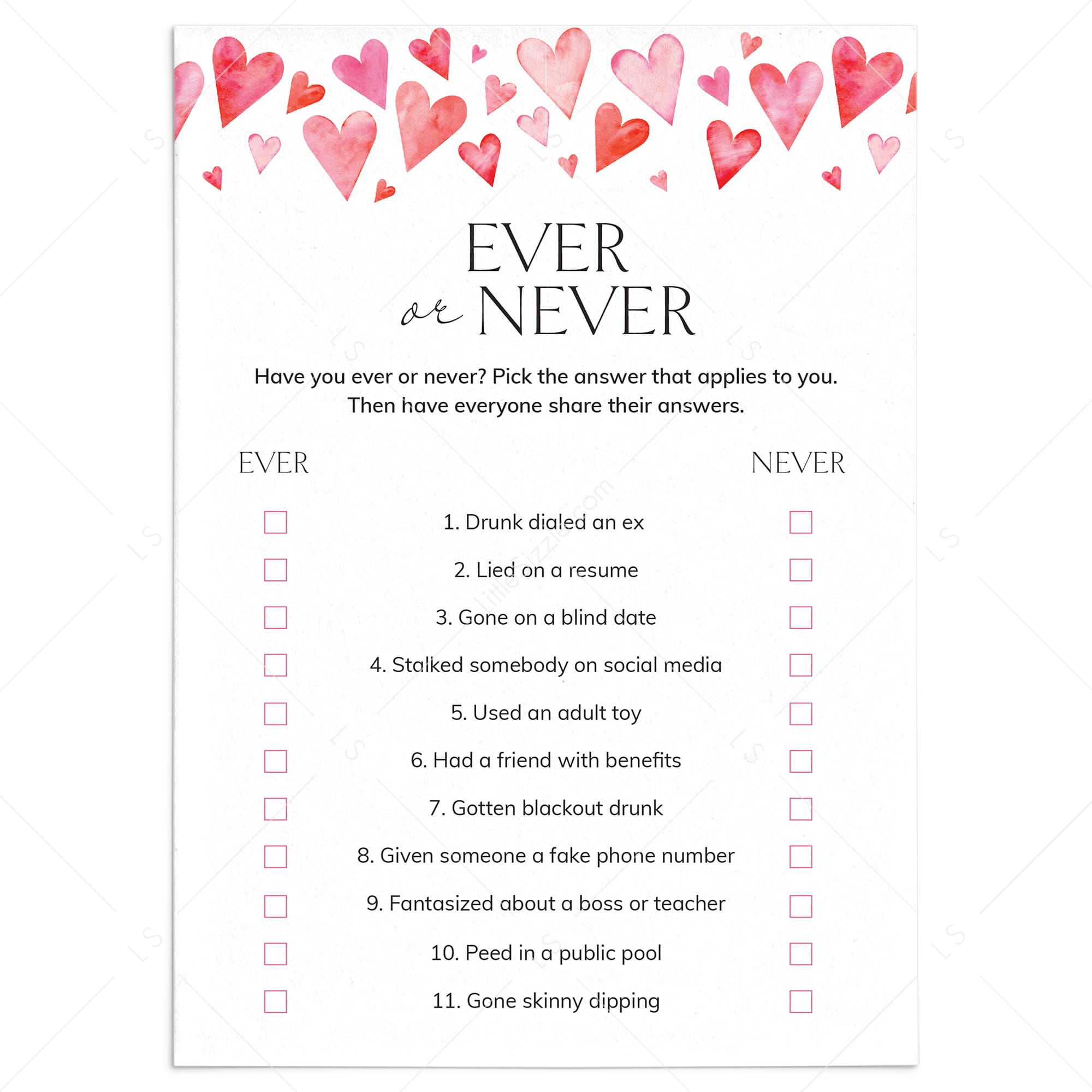 Galentine's Day Ever or Never Printable Game by LittleSizzle