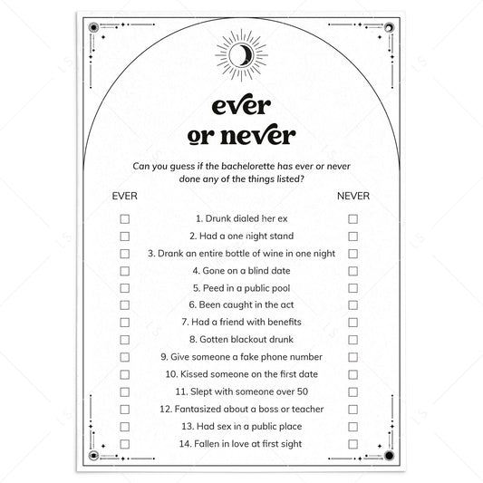 Boho Mystic Hens Night Game Ever or Never Printable by LittleSizzle