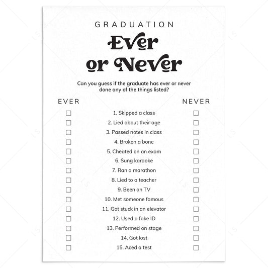 Ever or Never Graduation Icebreaker Game by LittleSizzle