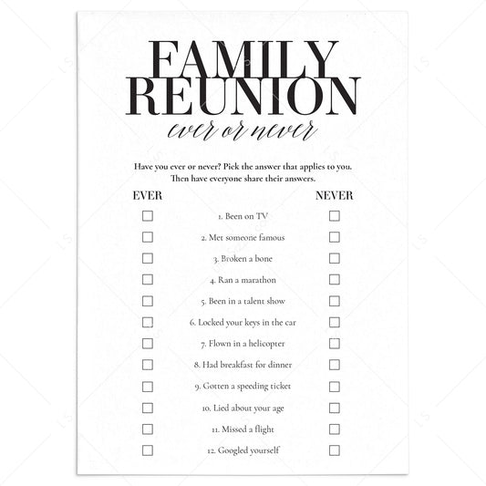 Never Have I Ever Questions for Family Reunion Printable by LittleSizzle