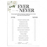 Printable Ever or Never Game for Anniversary Party by LittleSizzle