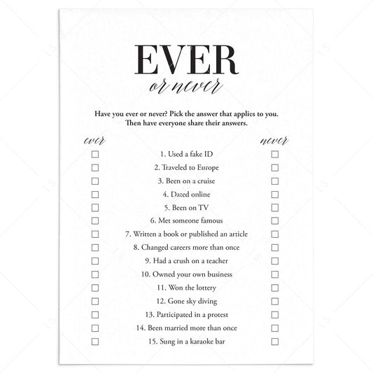 Class Reunion Ever or Never Game Printable by LittleSizzle