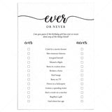 Birthday Party Icebreaker Game for Her Ever or Never Printable by LittleSizzle