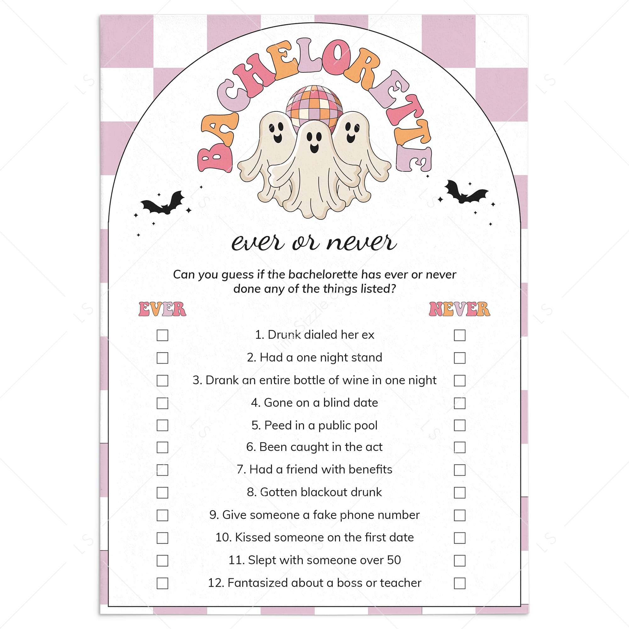 Retro 70s Halloween Bachelorette Game Ever or Never by LittleSizzle