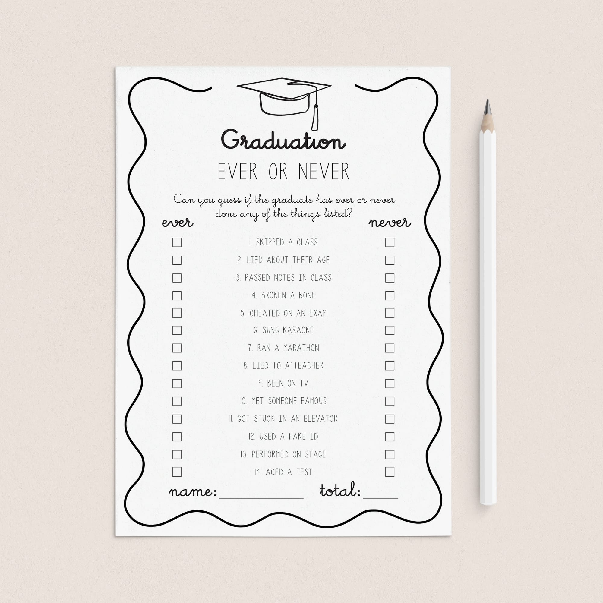 Graduation Party Game Ever or Never Printable by LittleSizzle