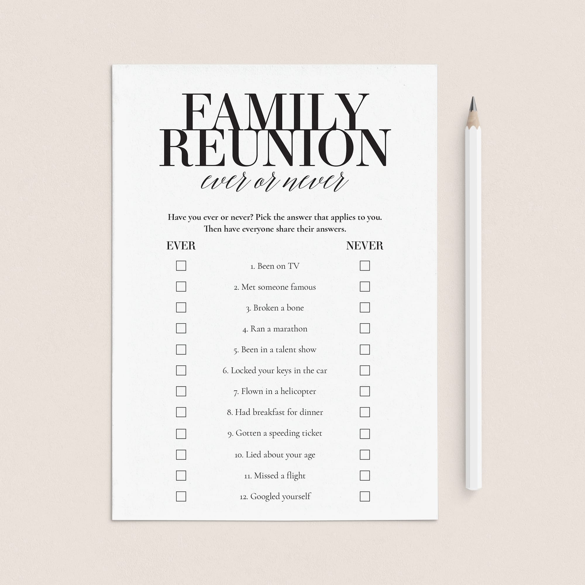 Never Have I Ever Questions for Family Reunion Printable by LittleSizzle