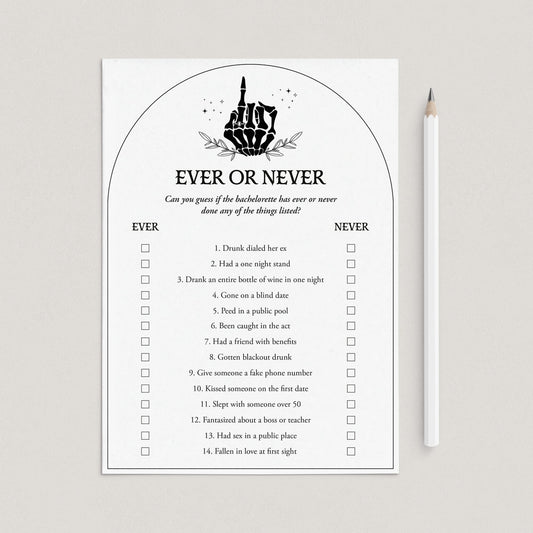 Never Have I Ever Bachelorette Party Game Halloween Theme