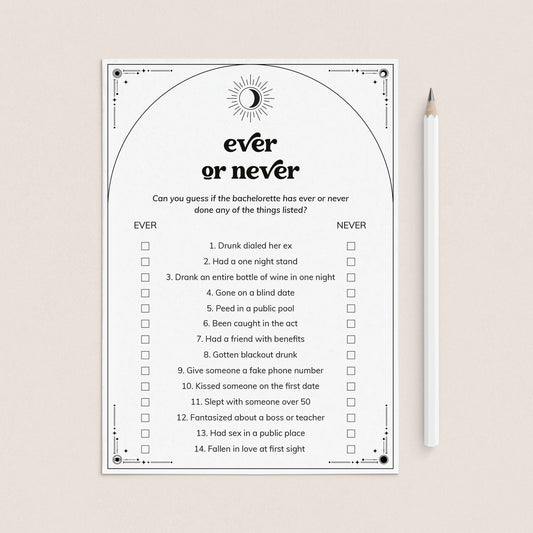 Boho Mystic Hens Night Game Ever or Never Printable by LittleSizzle