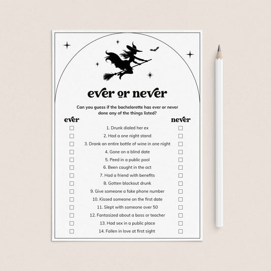 Witches Bachelorette Party Game Ever or Never Printable by LittleSizzle