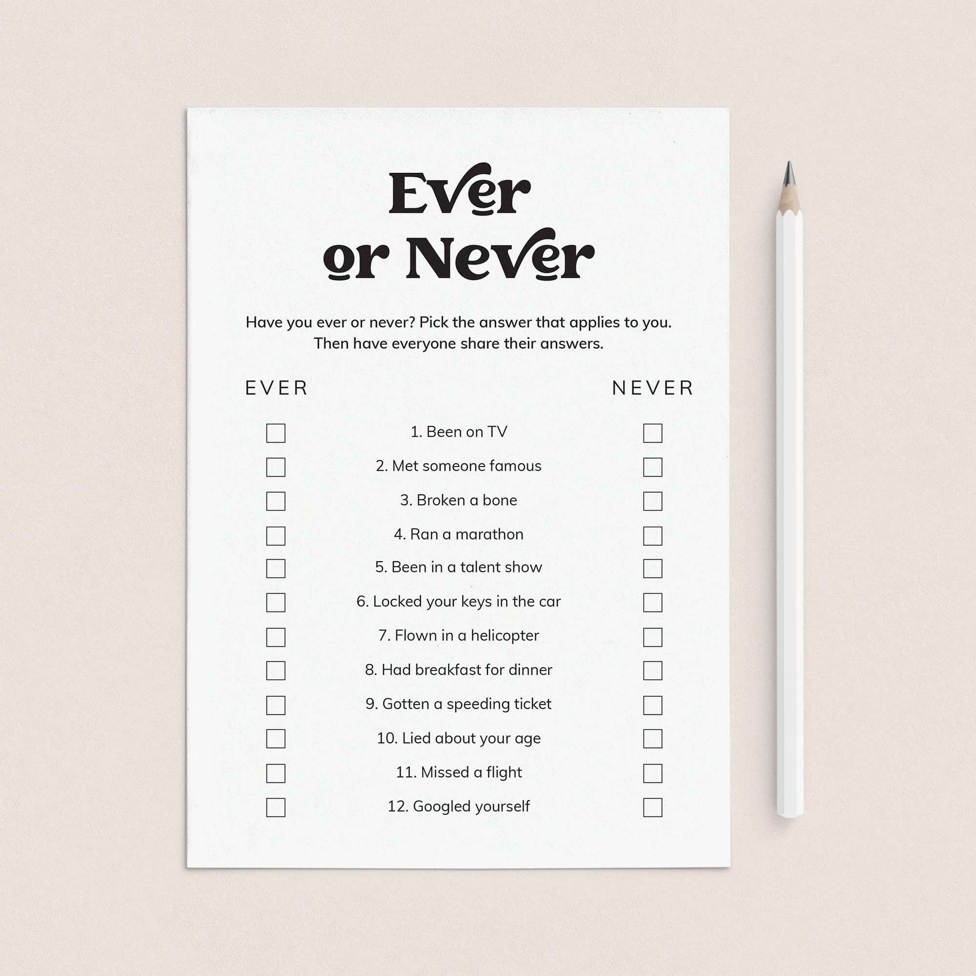 Printable Ever or Never Icebreaker Questions by LittleSizzle