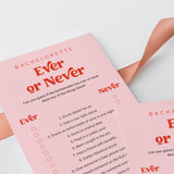 Funny Bachelorette Ever or Never Questions Game Printable