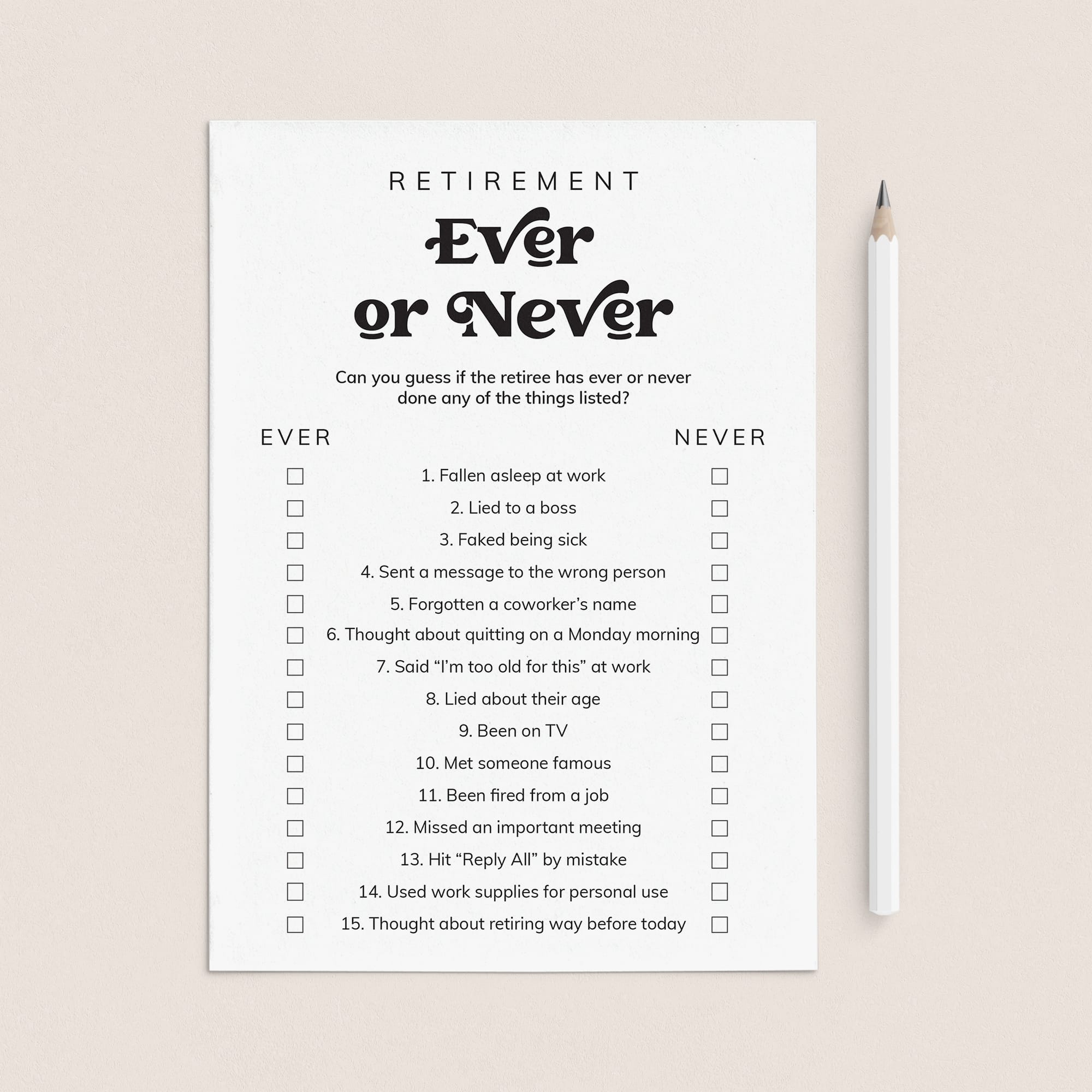 Retirement Printable Ever or Never Game by LittleSizzle