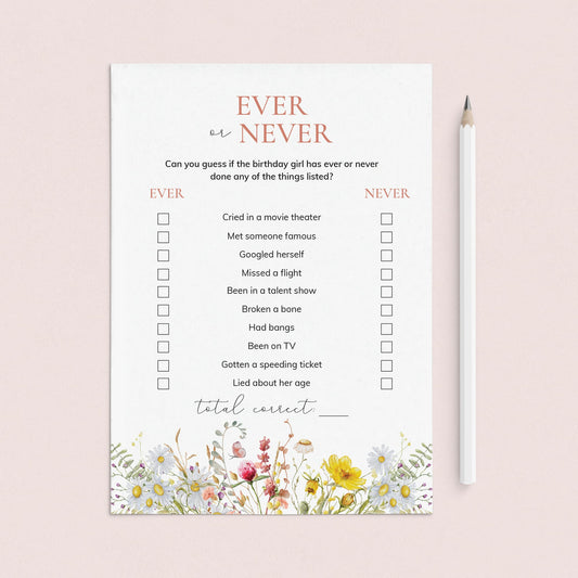 Birthday Ever or Never Game Wildflower Theme by LittleSizzle