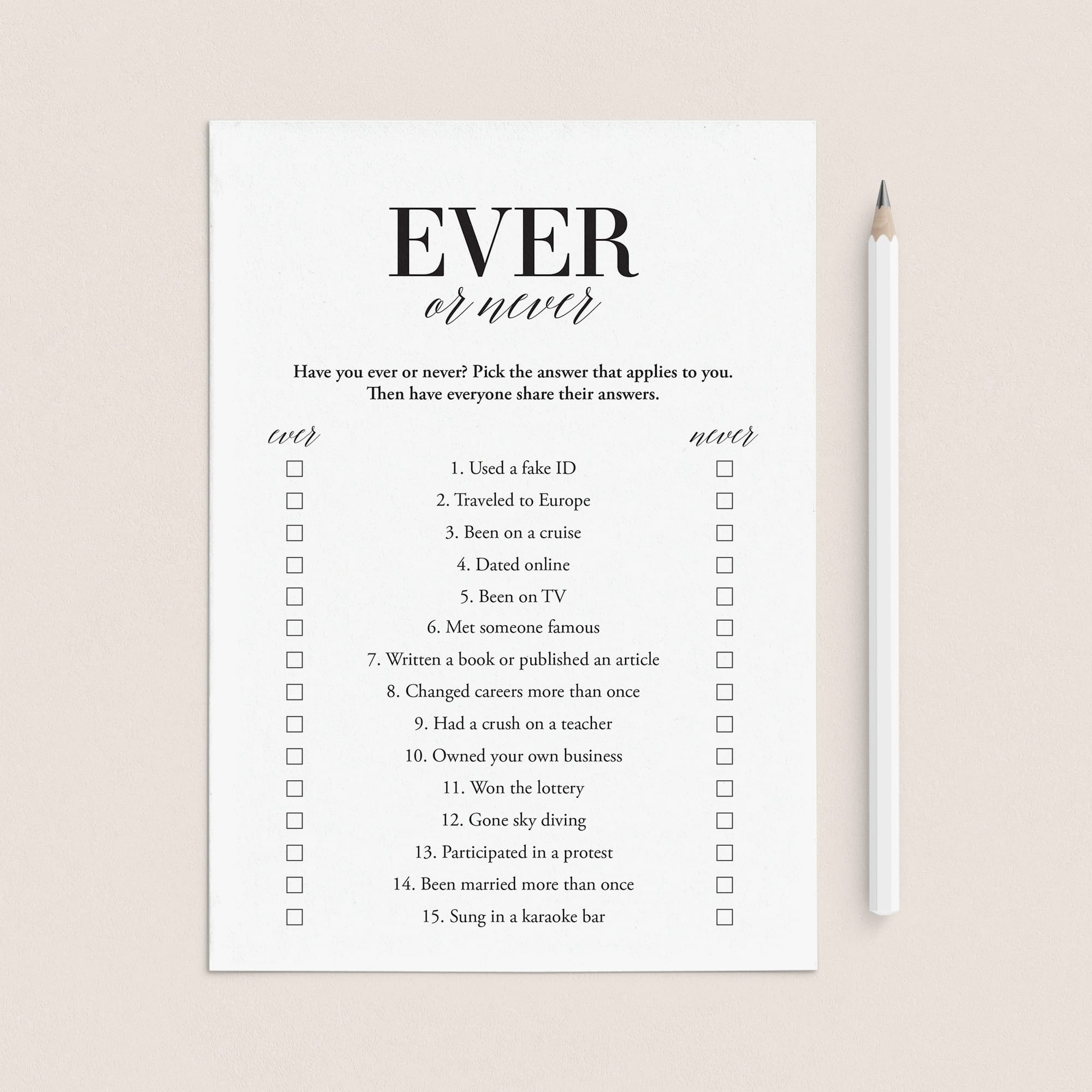 Class Reunion Ever or Never Game Printable by LittleSizzle