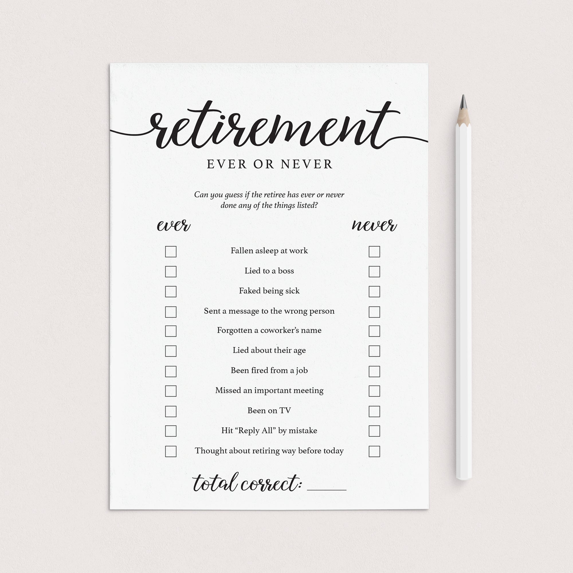 Retirement Ever or Never Game Printable by LittleSizzle