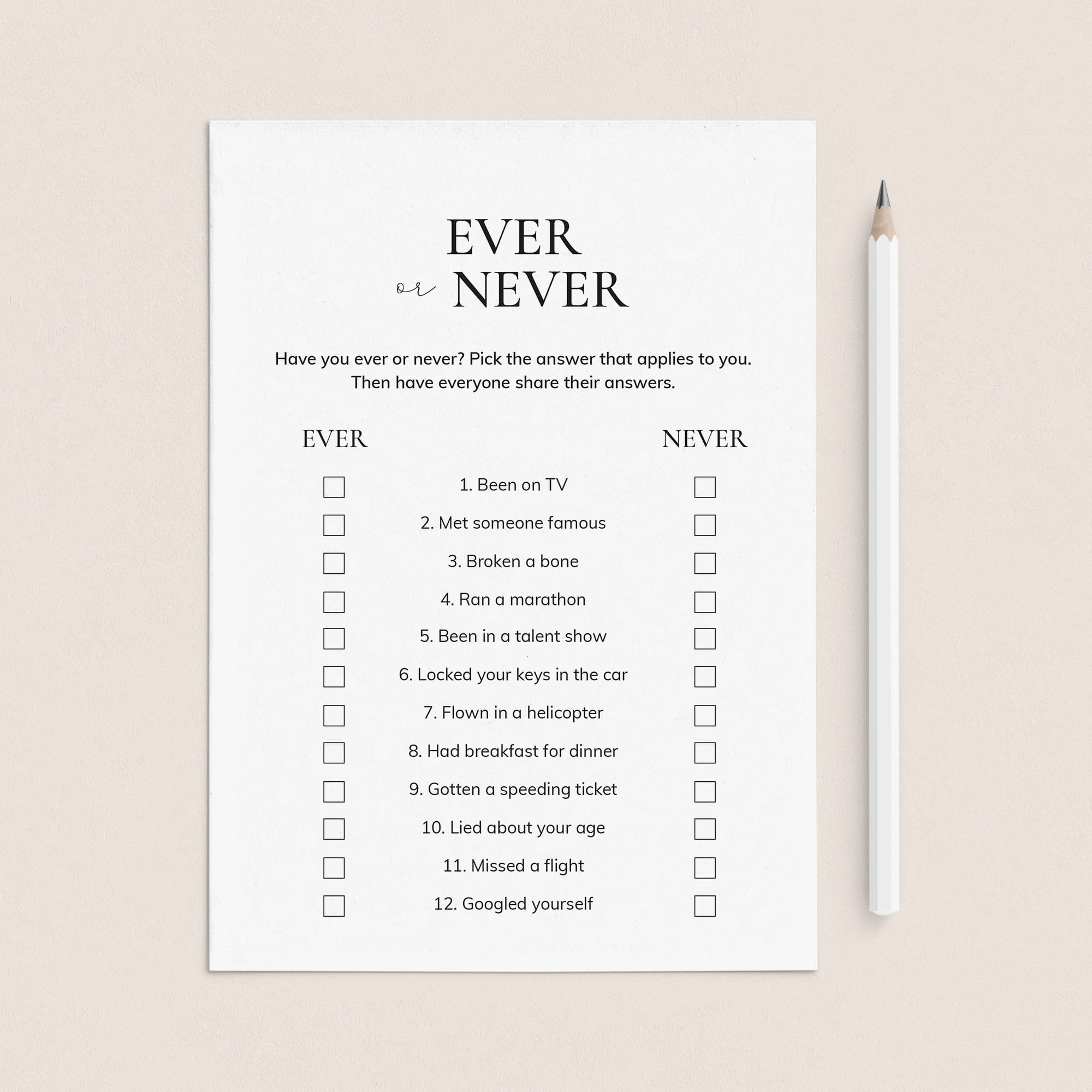 Never Have I Ever Icebreaker Game Printable by LittleSizzle