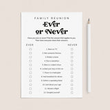 Family Reunion Ever or Never Printable Icebreaker by LittleSizzle