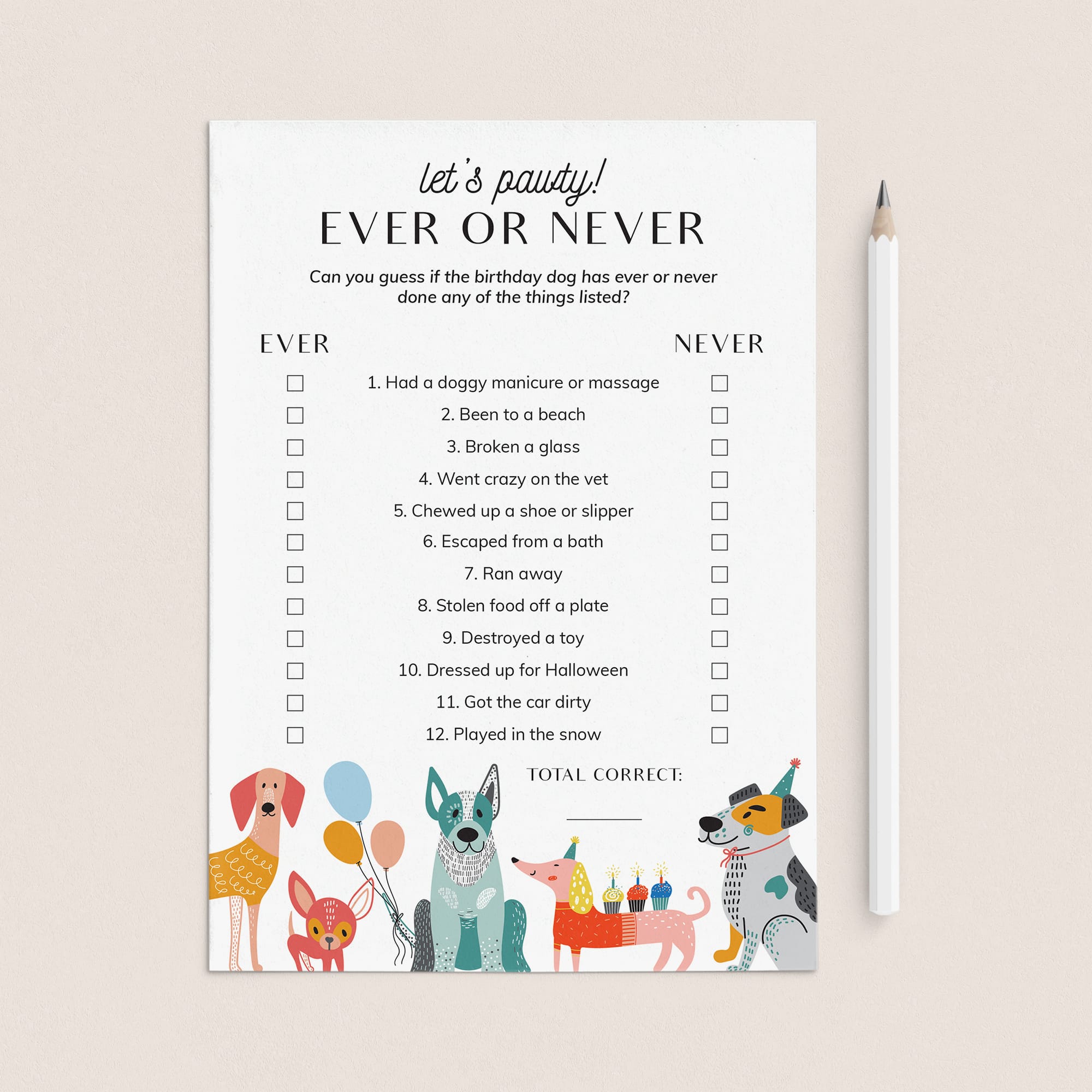 Fun Dog Birthday Party Game Ever or Never Printable by LittleSizzle
