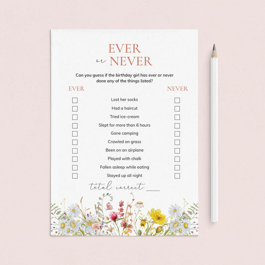 Girl First Birthday Ever or Never Game Wildflower Theme by LittleSizzle