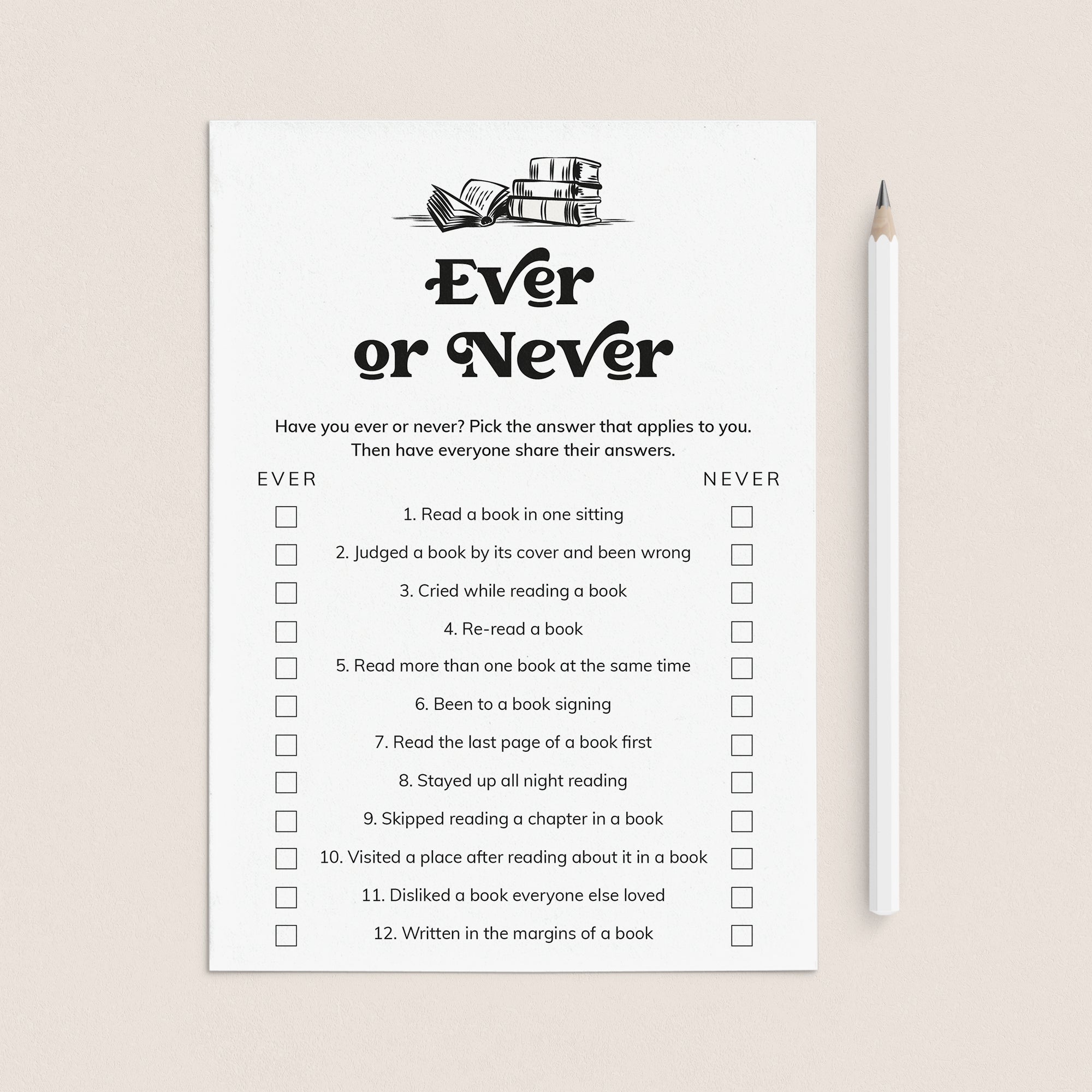 Printable Book Club Never Have I Ever Questions by LittleSizzle