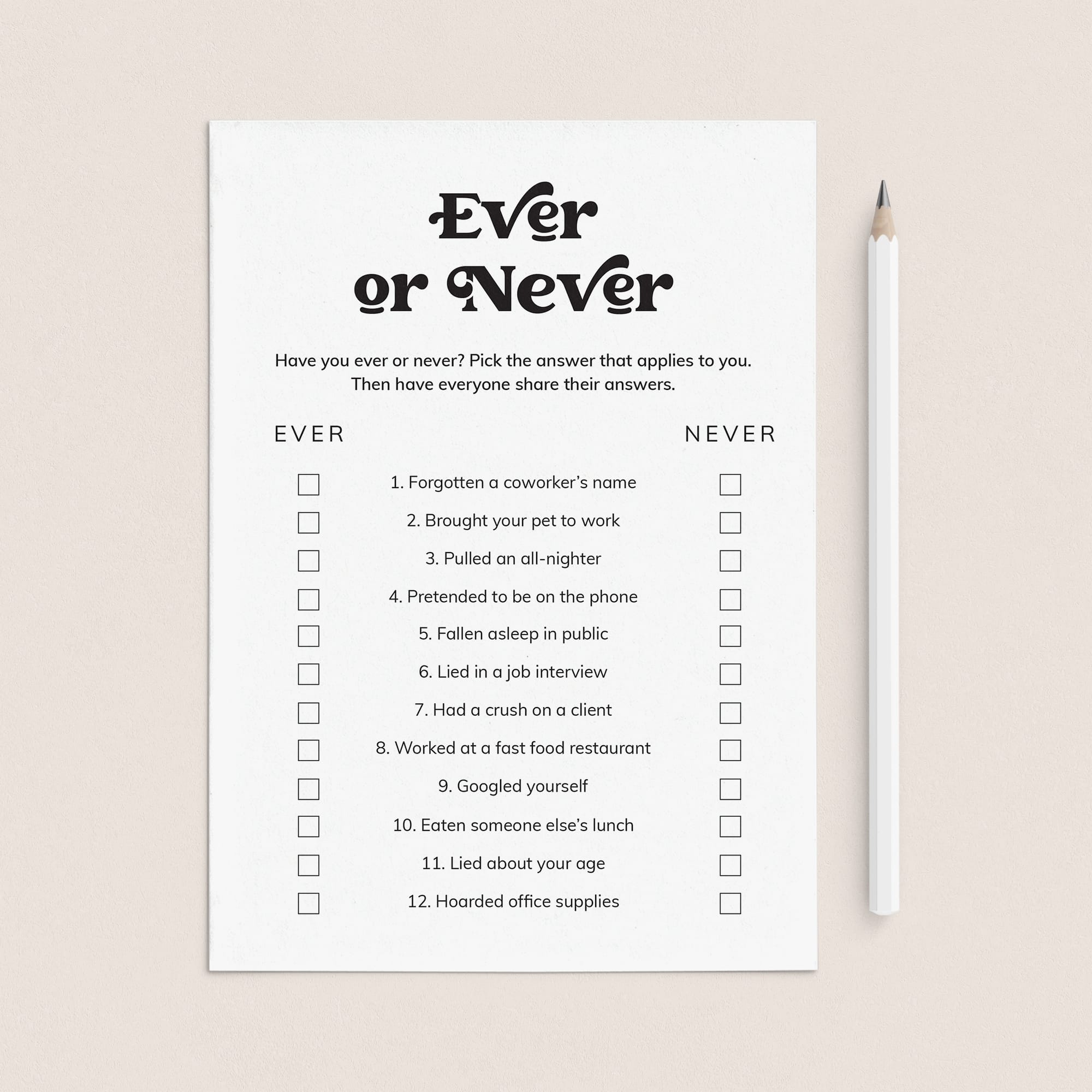 Printable Never Have I Ever Office Edition Questions by LittleSizzle