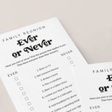 Family Reunion Ever or Never Printable Icebreaker