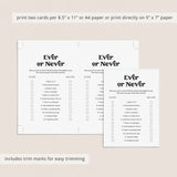 Printable Ever or Never Icebreaker Questions