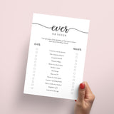Birthday Party Icebreaker Game for Her Ever or Never Printable