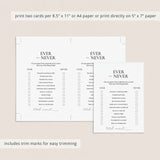 Couples Shower Ever or Never Game Printable