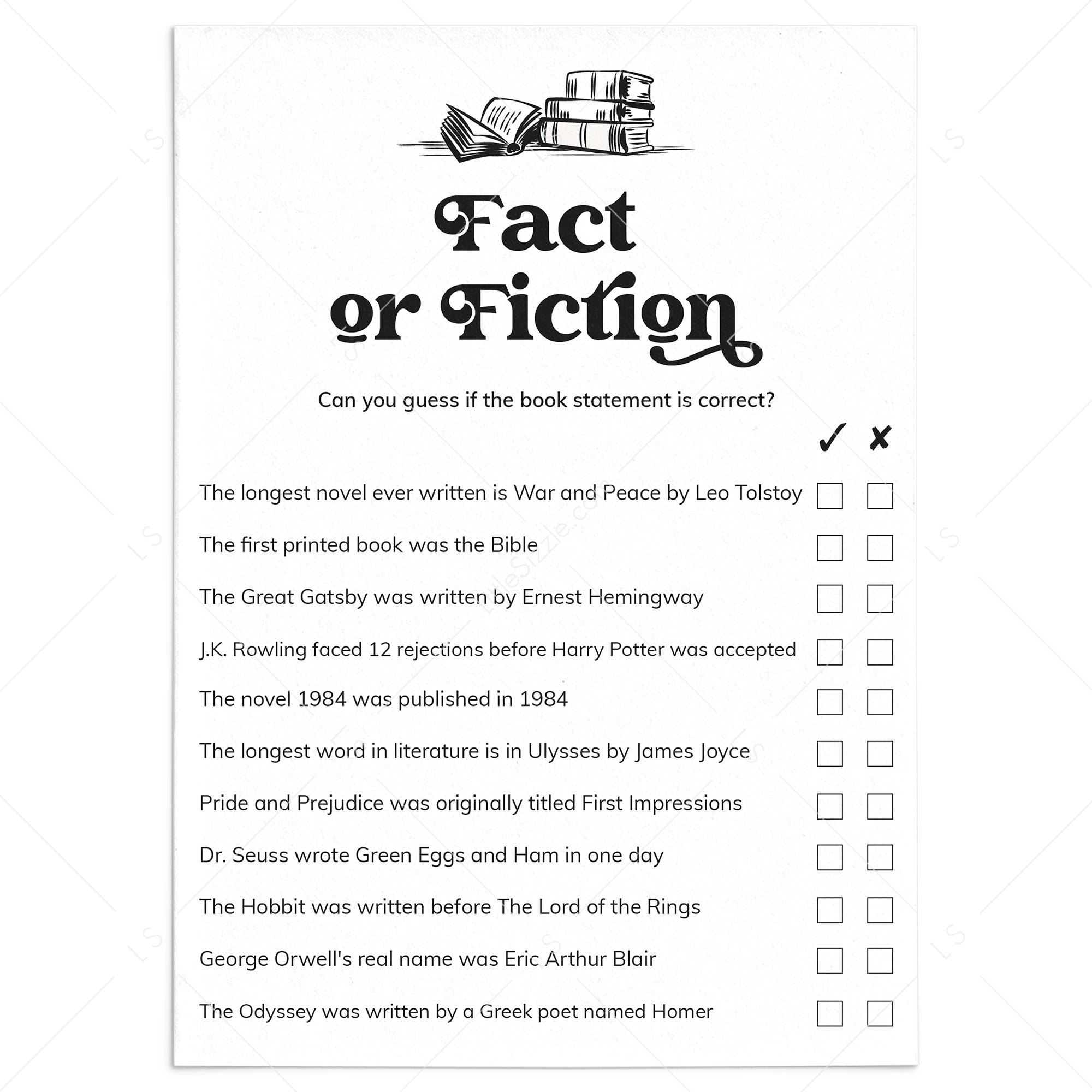 Fun Party Game for Book Lovers | Fact or Fiction Printable by LittleSizzle
