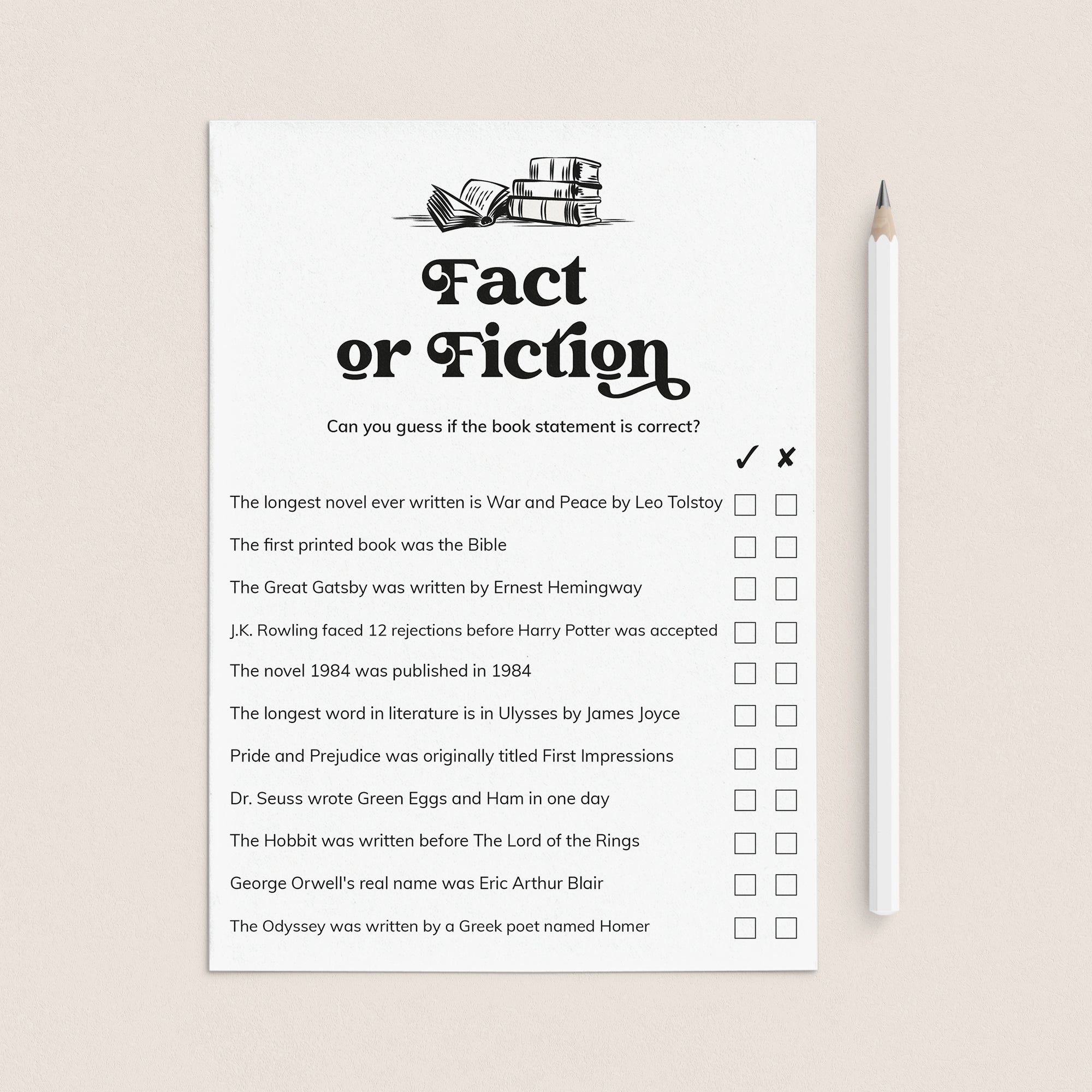Fun Party Game for Book Lovers | Fact or Fiction Printable by LittleSizzle