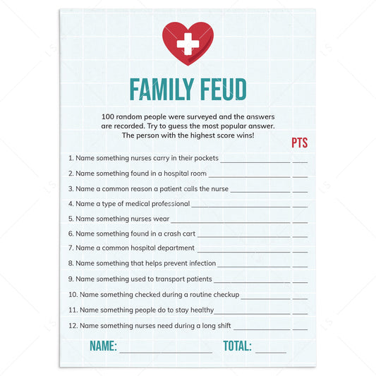Nurse Family Feud Game Questions and Answers Printable by LittleSizzle
