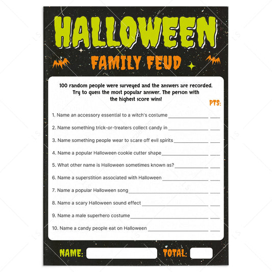 Halloween Feud Printable Questions and Answers by LittleSizzle