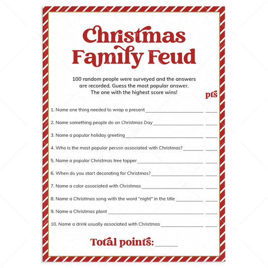 Christmas Family Feud Printable by LittleSizzle