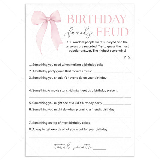 Birthday Family Feud Game Printable Coquette Birthday Game by LittleSizzle