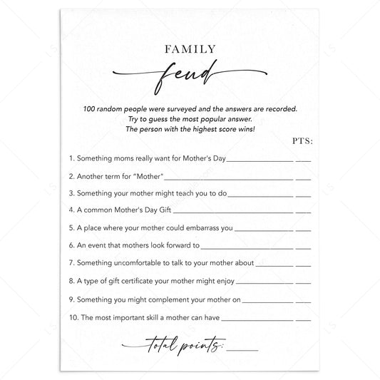Family Feud Mother's Day Edition Printable Game with Answers by LittleSizzle