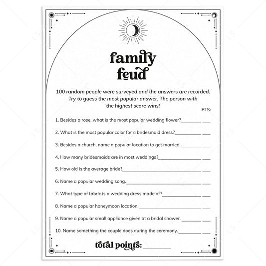 Celestial Theme Bridal Shower Family Feud Questions and Answers by LittleSizzle