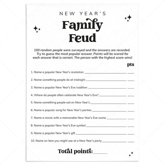 Family Feud New Years Party Game Printable Questions and Answers by LittleSizzle